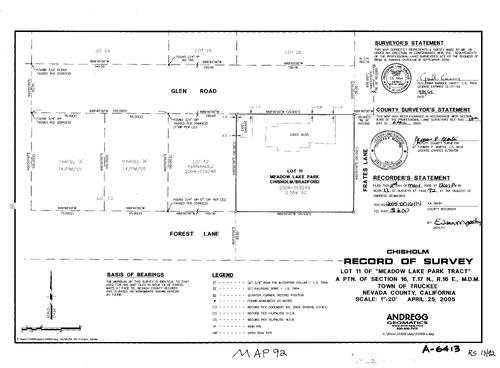 Click to see Record of Survey Book 13, pg. 92 (2005) of Nevada County Recorders Survey Maps Book 13
