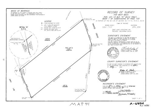 Click to see Record of Survey Book 13, pg. 94 (2005) of Nevada County Recorders Survey Maps Book 13