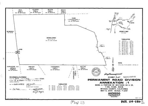 Click to see Record of Survey Book 13, pg. 113 (2005) of Nevada County Recorders Survey Maps Book 13