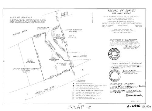 Click to see Record of Survey Book 13, pg. 118 (2005) of Nevada County Recorders Survey Maps Book 13