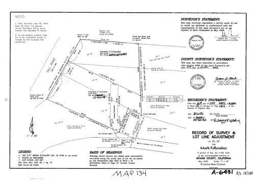 Click to see Record of Survey Book 13, pg. 134 (2005) of Nevada County Recorders Survey Maps Book 13