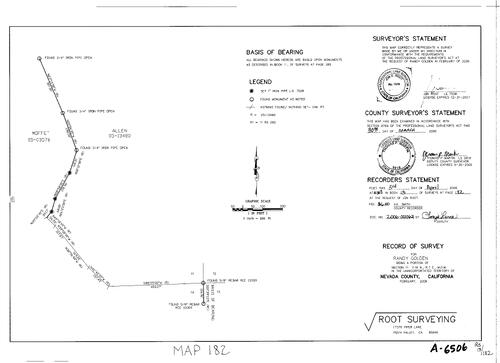 Click to see Record of Survey Book 13, pg. 182 (2006) of Nevada County Recorders Survey Maps Book 13