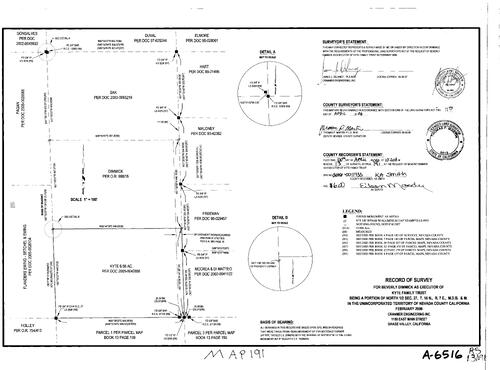 Click to see Record of Survey Book 13, pg. 191 (2006) of Nevada County Recorders Survey Maps Book 13