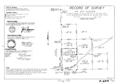 Click to see Record of Survey Book 13, pg. 195 (2006) of Nevada County Recorders Survey Maps Book 13