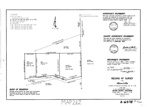 Click to see Record of Survey Book 13, pg. 262 (2007) of Nevada County Recorders Survey Maps Book 13