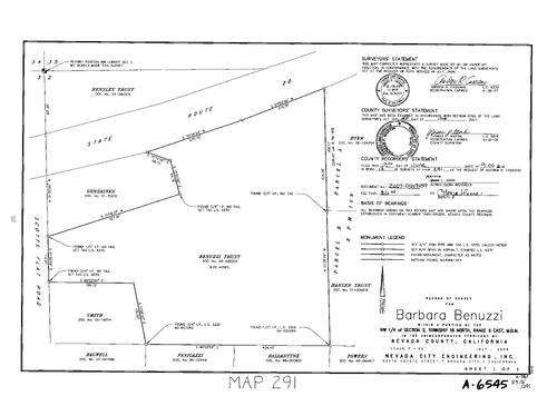 Click to see Record of Survey Book 13, pg. 291 (2007) of Nevada County Recorders Survey Maps Book 13