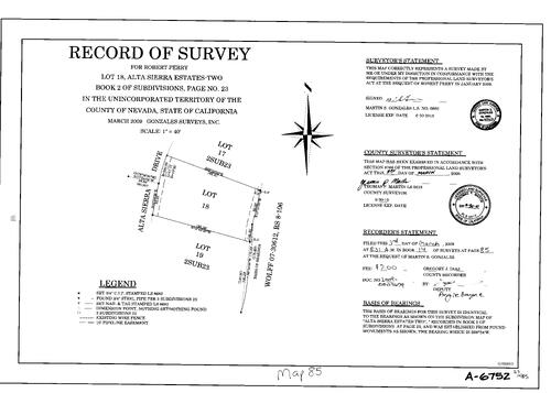 Click to see Record of Survey Book 14, pg. 085 (2009) of Nevada County Recorders Survey Maps Book 14