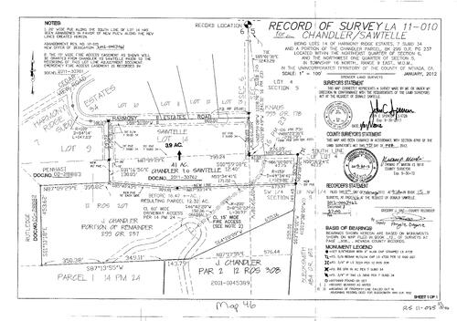 Click to see Record of Survey Book 16, pg. 046 (2016) of Nevada County Recorders Survey Maps Book 15
