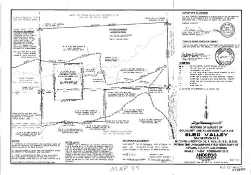 Click to see Record of Survey Book 15, pg. 47 (2012) of Nevada County Recorders Survey Maps Book 15