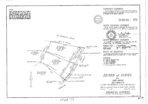 Click to see Record of Survey Book 15, pg. 73 (2012) of Nevada County Recorders Survey Maps Book 15