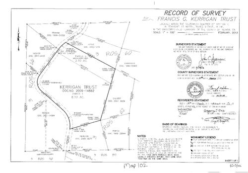 Click to see Record of Survey Book 15, pg. 102 (2013) of Nevada County Recorders Survey Maps Book 15