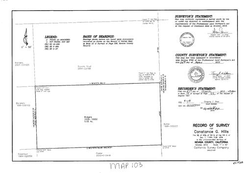 Click to see Record of Survey Book 15, pg. 103 (2013) of Nevada County Recorders Survey Maps Book 15