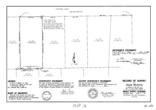 Click to see Record of Survey Book 15, pg. 116 (2013) of Nevada County Recorders Survey Maps Book 15