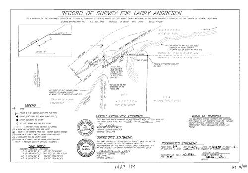 Click to see Record of Survey Book 15, pg. 119 (2013) of Nevada County Recorders Survey Maps Book 15