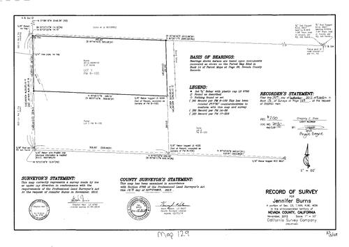 Click to see Record of Survey Book 15, pg. 129 (2013) of Nevada County Recorders Survey Maps Book 15