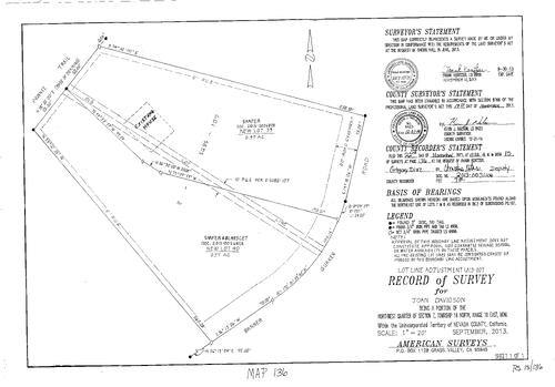 Click to see Record of Survey, Book 15, pg. 136 (2013) of Nevada County Recorders Survey Maps Book 15