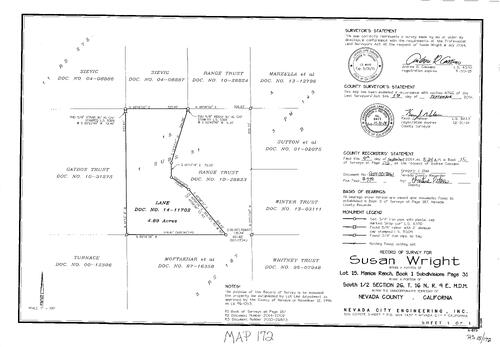 Click to see Record of Survey Book 15, pg. 172 (2014) of Nevada County Recorders Survey Maps Book 15