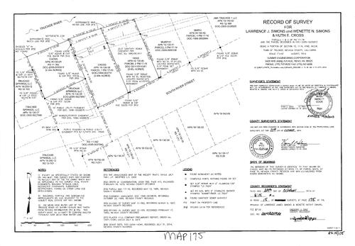 Click to see Record of Survey Book 15, pg. 175 (2014) of Nevada County Recorders Survey Maps Book 15