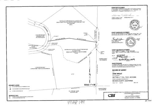 Click to see Record of Survey Book 15, pg. 194 (2015) of Nevada County Recorders Survey Maps Book 15