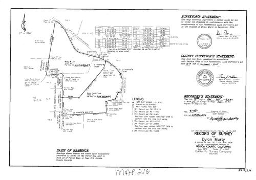 Click to see Record of Survey Book 15, pg. 216 (2015) of Nevada County Recorders Survey Maps Book 15