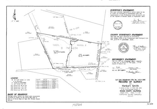 Click to see Record of Survey Book 15, pg. 218 (2015) of Nevada County Recorders Survey Maps Book 15