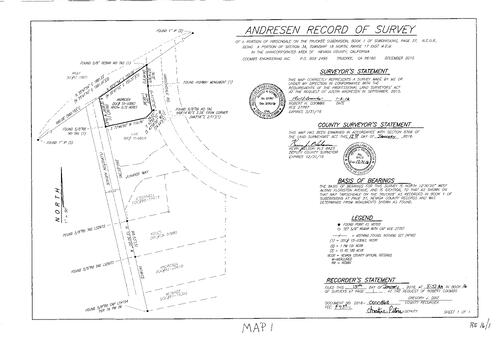 Click to see Record of Survey Book 16, pg. 1 (2016) of Nevada County Recorders Survey Maps Book 16