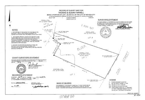 Click to see Record of Survey Book 16, pg. 030 (2016) of Nevada County Recorders Survey Maps Book 16