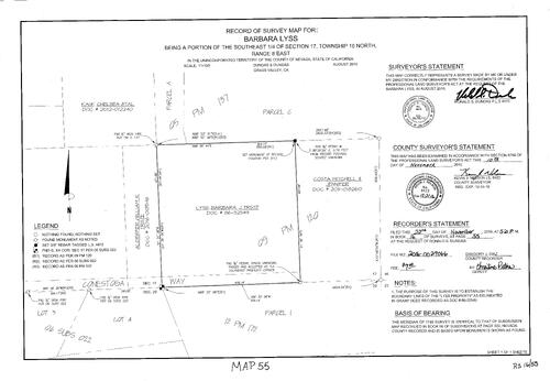 Click to see Record of Survey Book 16, pg. 055 (2016) of Nevada County Recorders Survey Maps Book 16