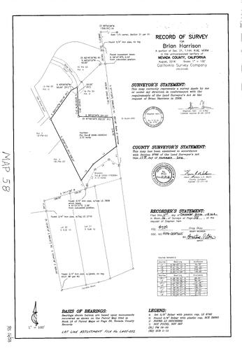 Click to see Record of Survey Book 16, pg. 058 (2016) of Nevada County Recorders Survey Maps Book 16