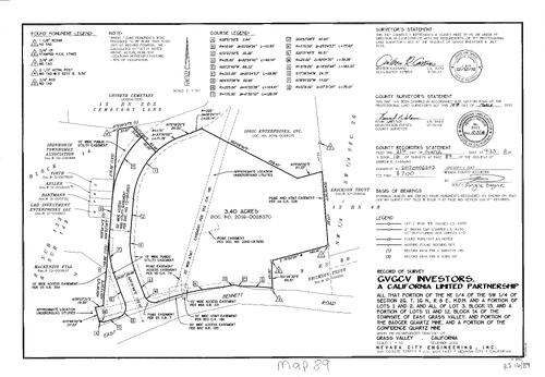 Click to see Survey Map Book 16, pg. 89 of Nevada County Recorders Survey Maps Book 16