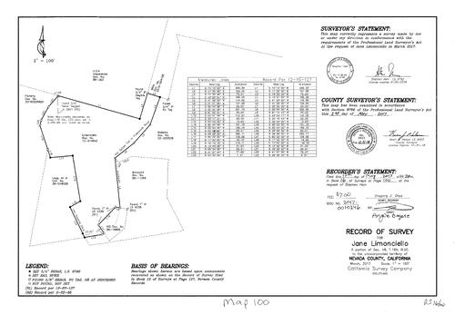 Click to see Survey Map Book 16, pg. 100 of Nevada County Recorders Survey Maps Book 16