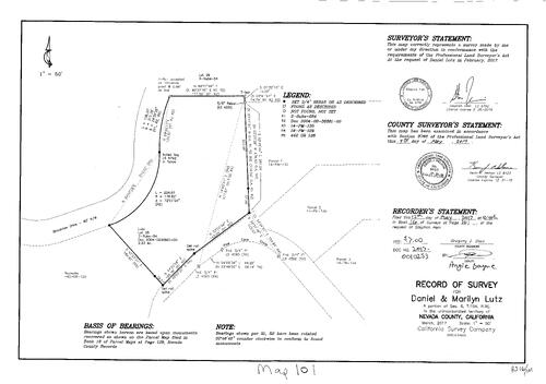 Click to see Survey Map Book 16, pg. 101 of Nevada County Recorders Survey Maps Book 16