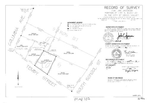Click to see Survey Map Book 16, pg. 102 of Nevada County Recorders Survey Maps Book 16
