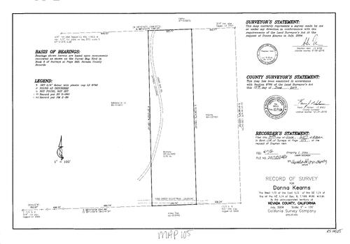 Click to see Survey Map Book 16, pg. 105 of Nevada County Recorders Survey Maps Book 16