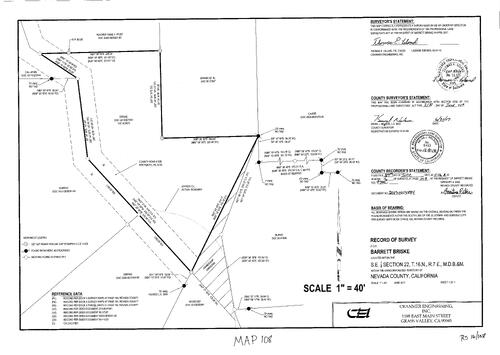 Click to see Survey Map Book 16, pg. 108 of Nevada County Recorders Survey Maps Book 16