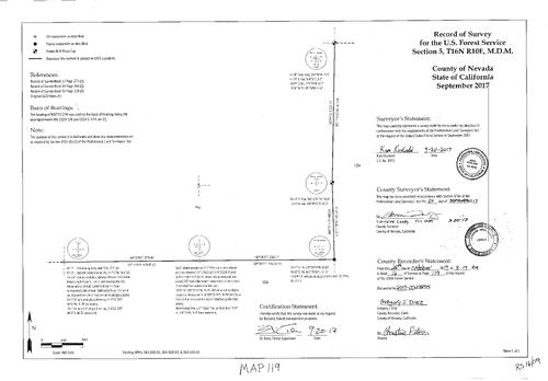 Click to see Survey Map Book 16, pg. 119 of Nevada County Recorders Survey Maps Book 16