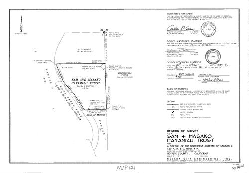 Click to see Survey Map Book 16, pg. 121 of Nevada County Recorders Survey Maps Book 16