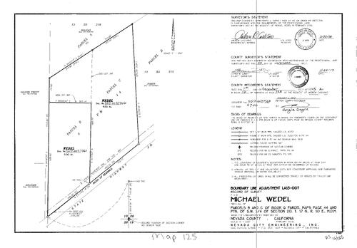 Click to see Survey Map Book 16, pg. 125 of Nevada County Recorders Survey Maps Book 16