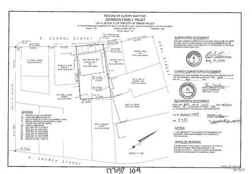 Click to see Record of Survey, Book 17, pg. 109, 2020 of Nevada County Recorders Survey Maps Book 17