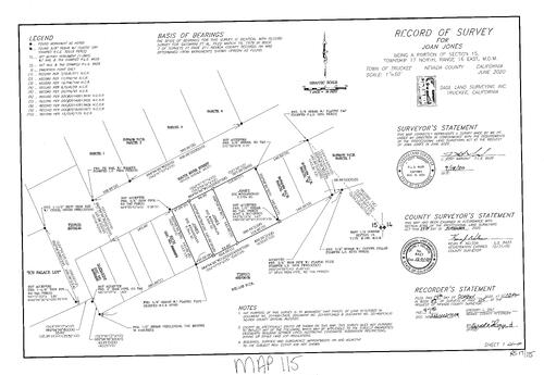 Click to see Record of Survey, Book 17, pg. 115, 2020 of Nevada County Recorders Survey Maps Book 17