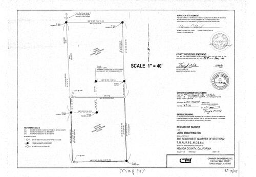 Click to see Survey Book 17, pg. 147 (2021) of Nevada County Recorders Survey Maps Book 17