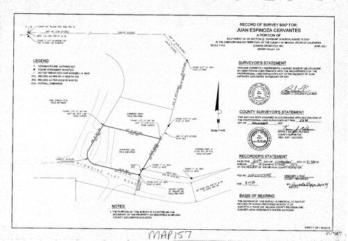 Click to see Record of Survey Book 17, pg. 157, 2021 of Nevada County Recorders Survey Maps Book 17