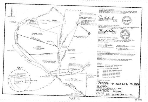 Click to see Record of survey Book 17, pg. 191 (2022) of Nevada County Recorders Survey Maps Book 17