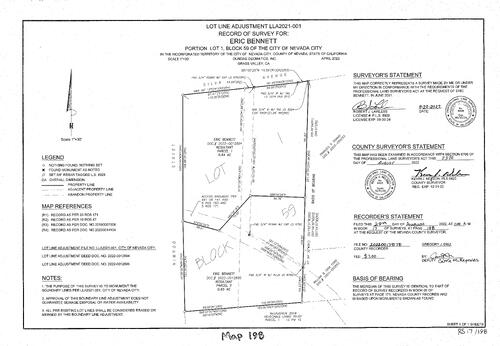 Click to see Record of Survey Book 17, pg. 198 (2022) of Nevada County Recorders Survey Maps Book 17
