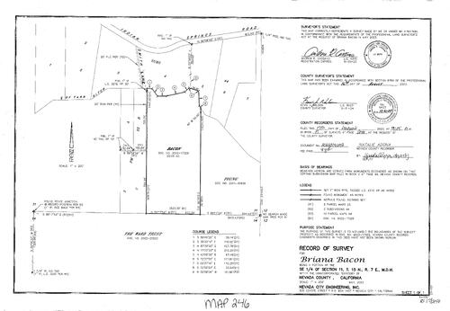 Click to see Record of Survey for Briana Bacon of Nevada County Recorders Survey Maps Book 17