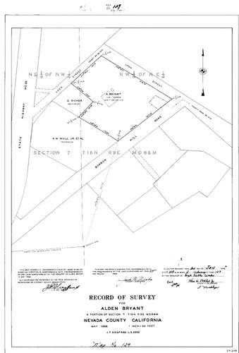 Click to see Record of Survey Book 2, pg. 129 (1967) of Nevada County Recorders Survey Maps Book 2