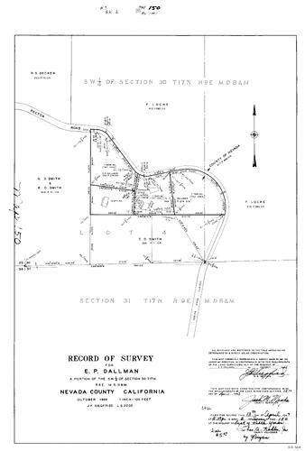 Click to see Record of Survey Book 2, pg. 150 (1967) of Nevada County Recorders Survey Maps Book 2