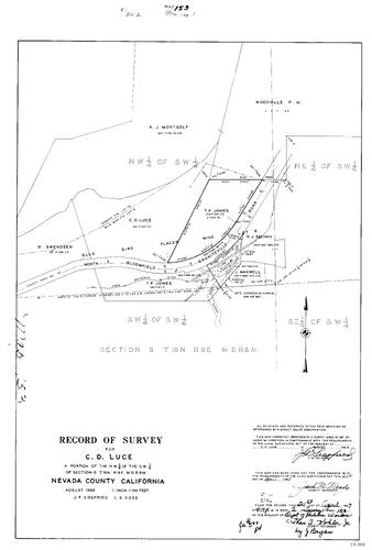 Click to see Record of Survey Book 2, pg. 153 (1967) of Nevada County Recorders Survey Maps Book 2