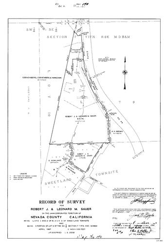 Click to see Record of Survey Book 2, pg. 170 (1967) of Nevada County Recorders Survey Maps Book 2