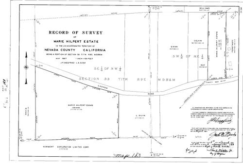 Click to see Record of Survey Book 2, pg. 183 (1967) of Nevada County Recorders Survey Maps Book 2